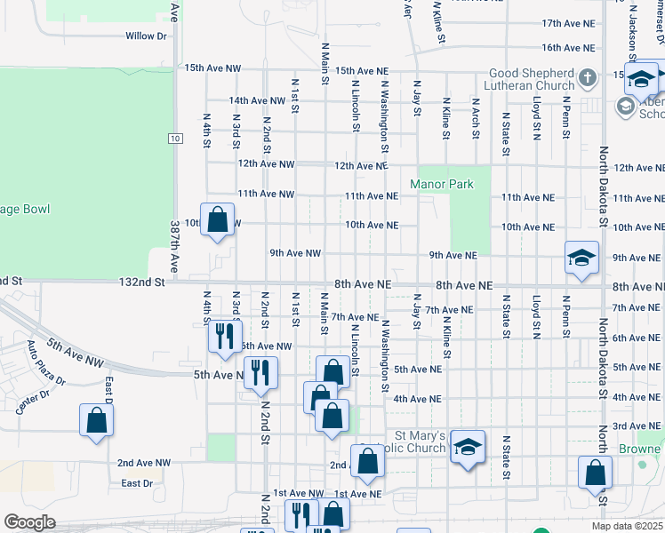 map of restaurants, bars, coffee shops, grocery stores, and more near 14-98 8th Avenue Northeast in Aberdeen
