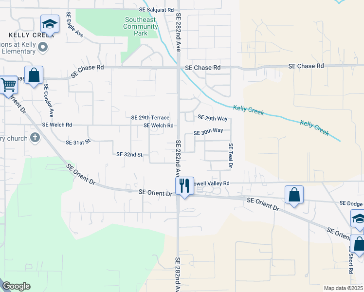 map of restaurants, bars, coffee shops, grocery stores, and more near 3241 Southeast 282nd Avenue in Gresham