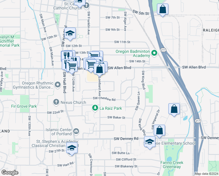 map of restaurants, bars, coffee shops, grocery stores, and more near 11872 Southwest Iron Horse Lane in Beaverton