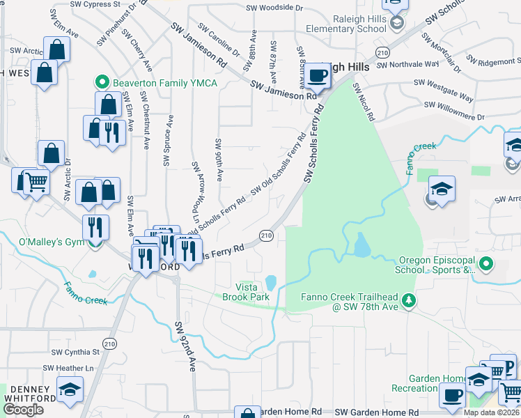 map of restaurants, bars, coffee shops, grocery stores, and more near 6315 Southwest Richey Lane in Portland
