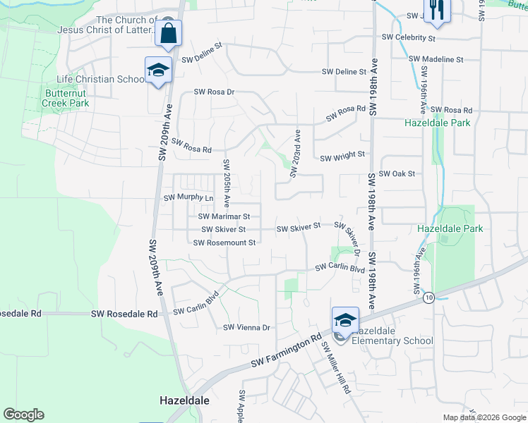 map of restaurants, bars, coffee shops, grocery stores, and more near 6258 Southwest Fountain Grove Terrace in Beaverton
