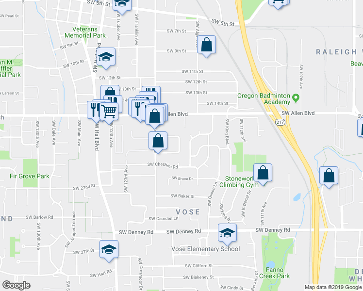 map of restaurants, bars, coffee shops, grocery stores, and more near 6375 Southwest Mad Hatter Lane in Beaverton
