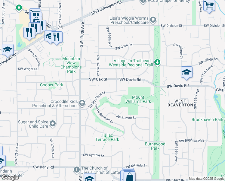 map of restaurants, bars, coffee shops, grocery stores, and more near 6320 Southwest 166th Place in Beaverton