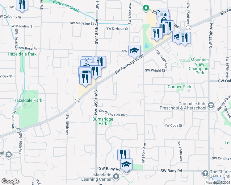map of restaurants, bars, coffee shops, grocery stores, and more near 18335 Southwest Deloris Lane in Beaverton