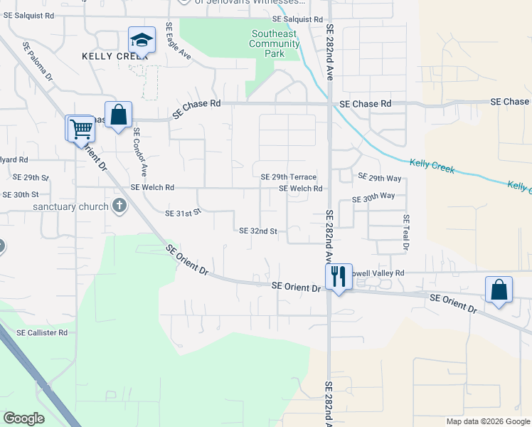 map of restaurants, bars, coffee shops, grocery stores, and more near 3104 Southeast Kingfisher Avenue in Gresham