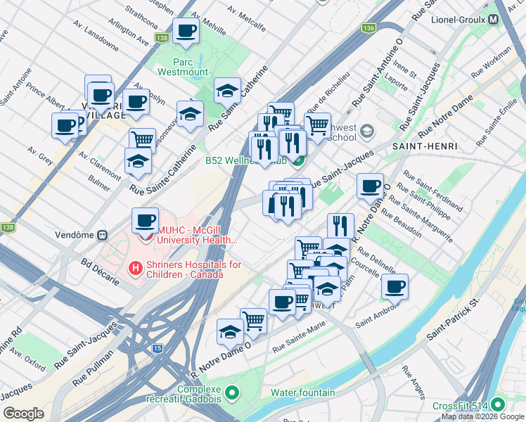 map of restaurants, bars, coffee shops, grocery stores, and more near 680 Courcelle Street in Montreal