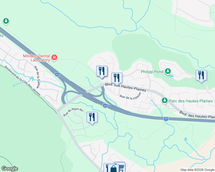 map of restaurants, bars, coffee shops, grocery stores, and more near 25 Rue du Sommet in Gatineau