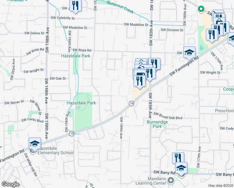 map of restaurants, bars, coffee shops, grocery stores, and more near 6310 Southwest 190th Avenue in Aloha
