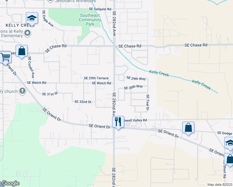 map of restaurants, bars, coffee shops, grocery stores, and more near 3111 Southeast Osprey Avenue in Gresham