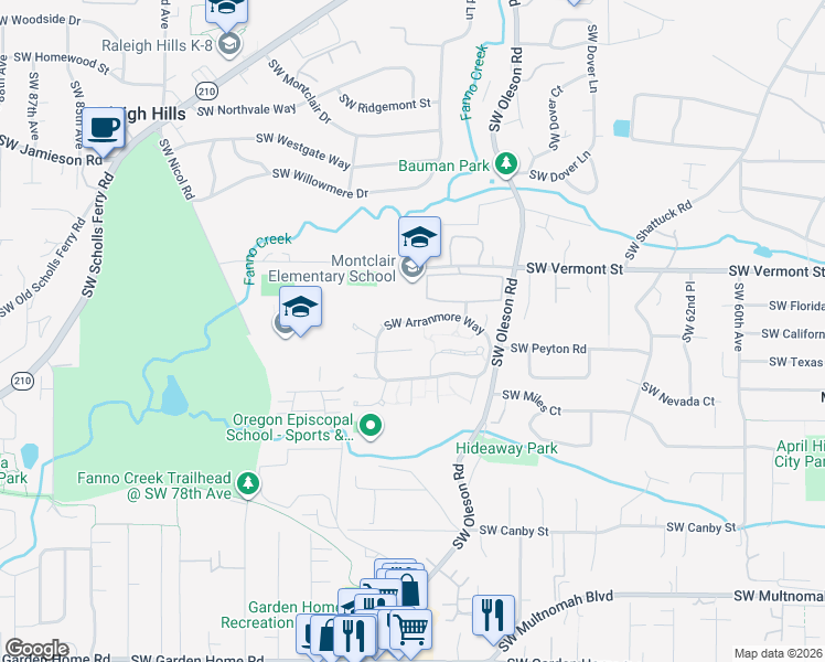 map of restaurants, bars, coffee shops, grocery stores, and more near 7250 South Vermont Street in Portland