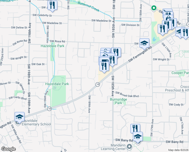 map of restaurants, bars, coffee shops, grocery stores, and more near 6300 Southwest 188th Court in Aloha