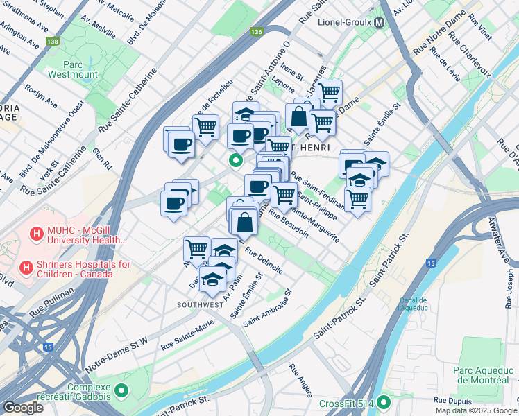 map of restaurants, bars, coffee shops, grocery stores, and more near 508 Rue Beaudoin in Montréal