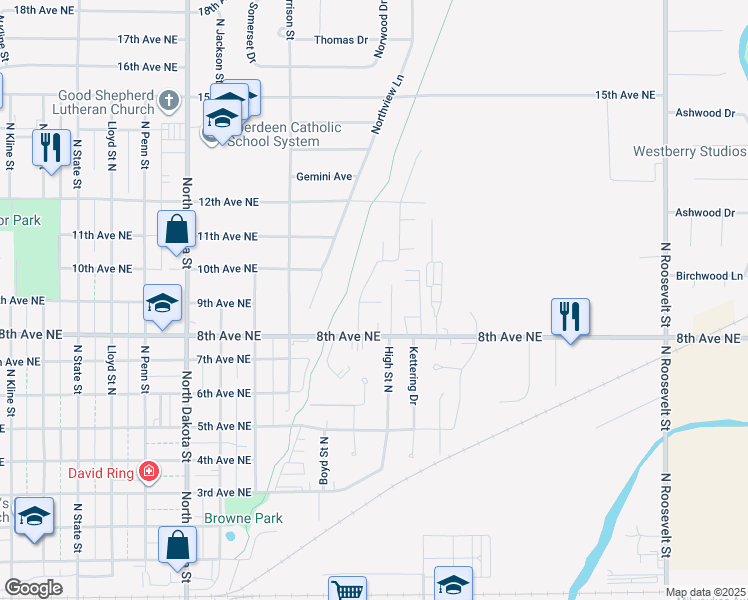 map of restaurants, bars, coffee shops, grocery stores, and more near High Street in Aberdeen