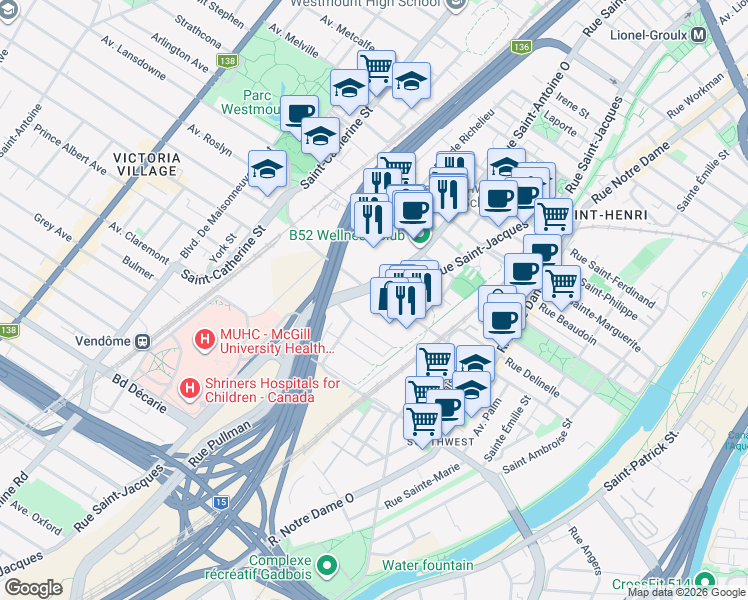 map of restaurants, bars, coffee shops, grocery stores, and more near 680 Rue de Courcelle in Montréal