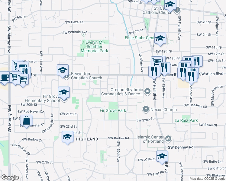 map of restaurants, bars, coffee shops, grocery stores, and more near 6125 Southwest 130th Avenue in Beaverton