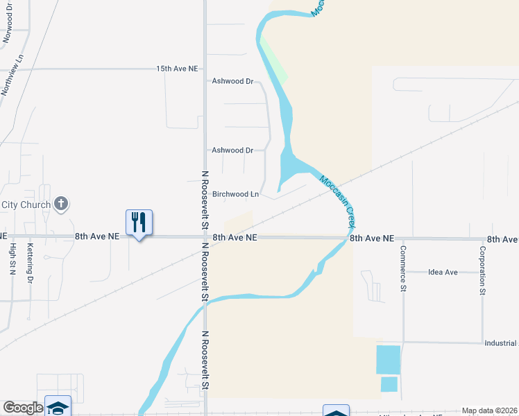 map of restaurants, bars, coffee shops, grocery stores, and more near Birchwood Lane in Aberdeen