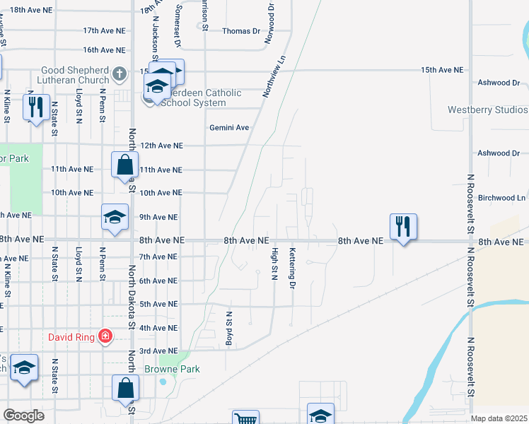map of restaurants, bars, coffee shops, grocery stores, and more near High Street in Aberdeen