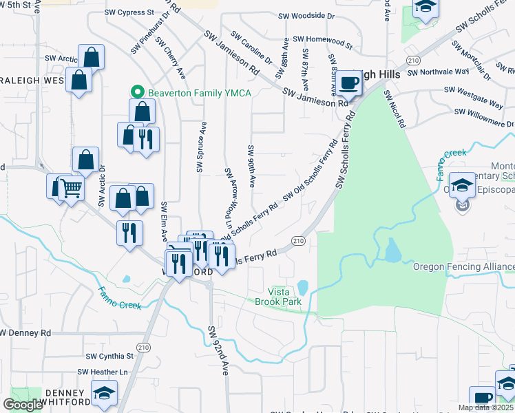 map of restaurants, bars, coffee shops, grocery stores, and more near 6275 Southwest Old Scholls Ferry Road in Portland