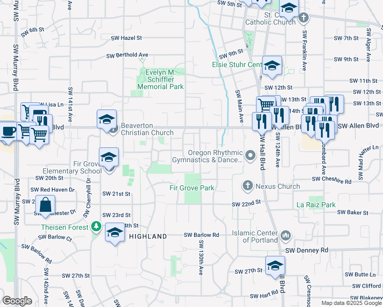 map of restaurants, bars, coffee shops, grocery stores, and more near 6260 SW Erickson Ave in Beaverton