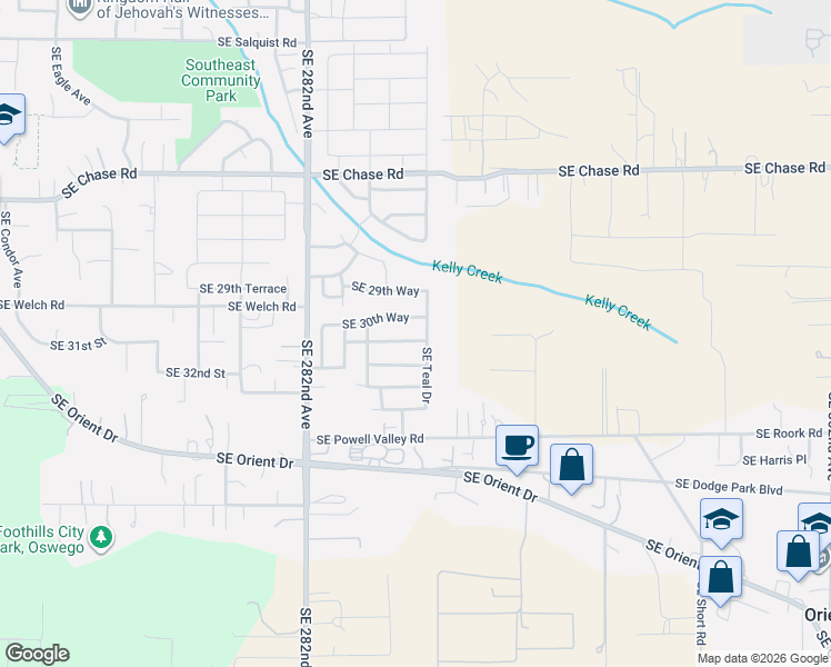map of restaurants, bars, coffee shops, grocery stores, and more near 6473 Southeast 31st Terrace in Gresham