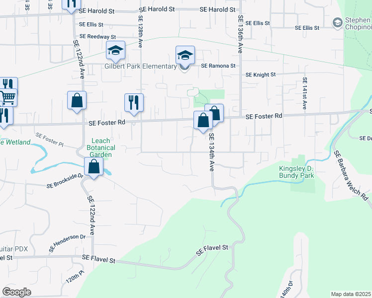 map of restaurants, bars, coffee shops, grocery stores, and more near 13058 Southeast Glenwood Street in Portland