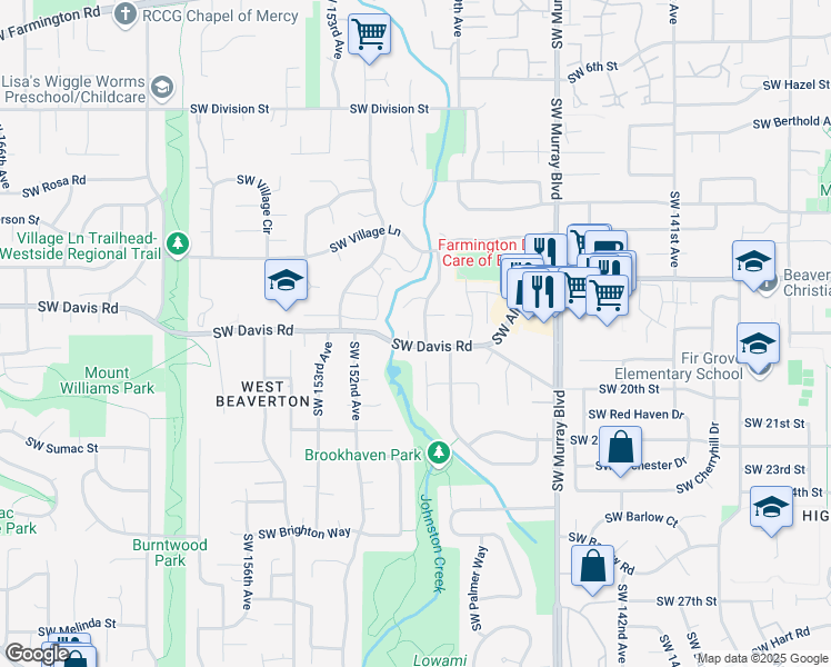 map of restaurants, bars, coffee shops, grocery stores, and more near 15130 Southwest Wheaton Lane in Beaverton