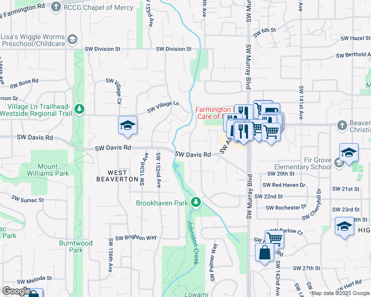 map of restaurants, bars, coffee shops, grocery stores, and more near 15130 Southwest Wheaton Lane in Beaverton