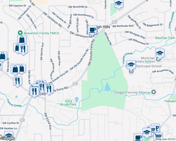 map of restaurants, bars, coffee shops, grocery stores, and more near 6160 Southwest Scholls Ferry Road in Portland