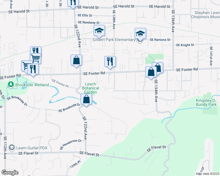 map of restaurants, bars, coffee shops, grocery stores, and more near 12701 Southeast Lydia Court in Portland