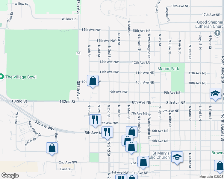 map of restaurants, bars, coffee shops, grocery stores, and more near 919 North 1st Street in Aberdeen