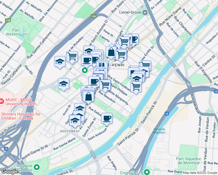 map of restaurants, bars, coffee shops, grocery stores, and more near 4290 Rue Tourville in Montréal