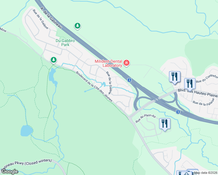 map of restaurants, bars, coffee shops, grocery stores, and more near 24 Rue de la Galène in Gatineau