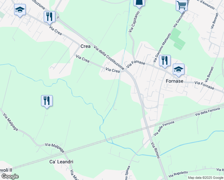 map of restaurants, bars, coffee shops, grocery stores, and more near 3 Via Crea in Città Metropolitana di Venezia