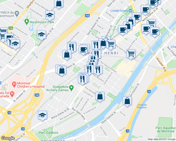 map of restaurants, bars, coffee shops, grocery stores, and more near 535 Rue Beaudoin in Montréal