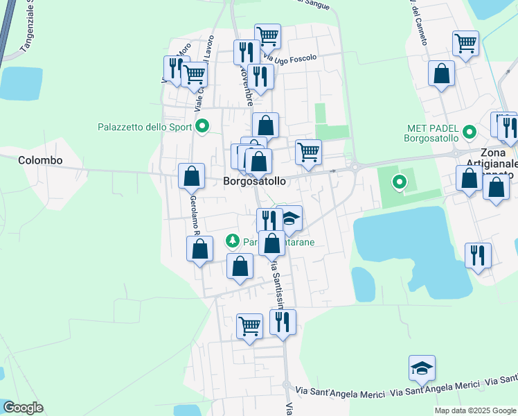 map of restaurants, bars, coffee shops, grocery stores, and more near 22 Via Santissima in Borgosatollo