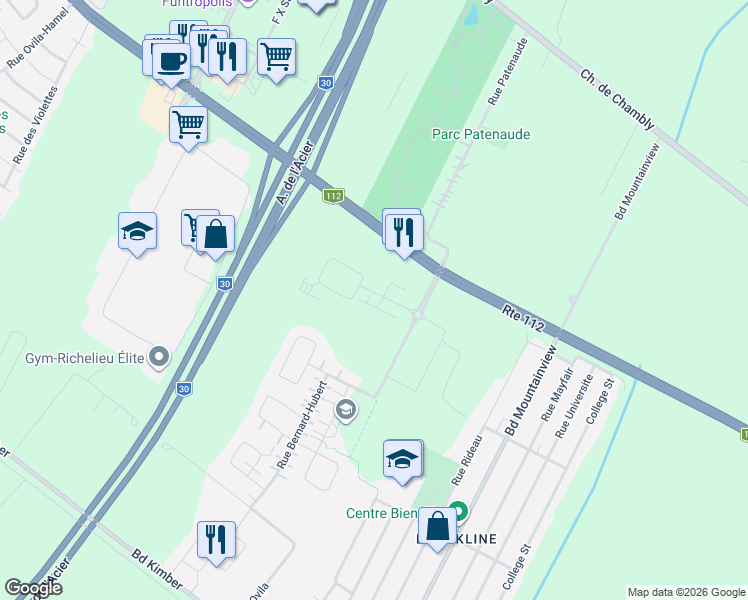 map of restaurants, bars, coffee shops, grocery stores, and more near 3700 Rue Roland-Marquette in Longueuil