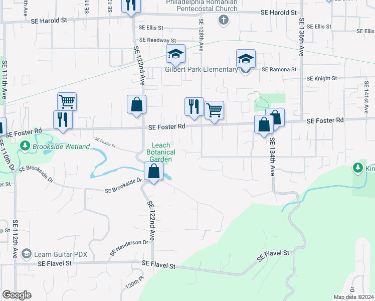 map of restaurants, bars, coffee shops, grocery stores, and more near 12701 Southeast Lydia Court in Portland