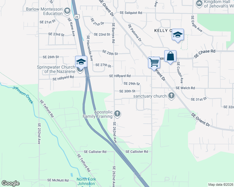 map of restaurants, bars, coffee shops, grocery stores, and more near 3953 Southeast 30th Street in Gresham