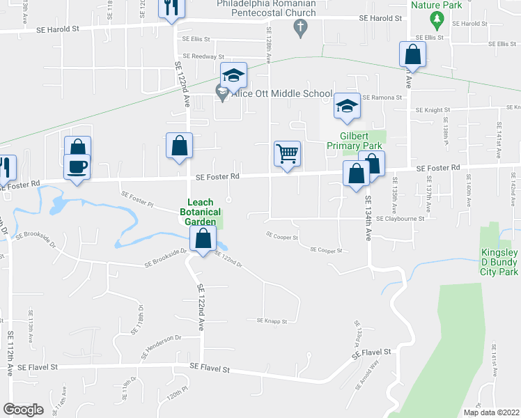map of restaurants, bars, coffee shops, grocery stores, and more near 6460 Southeast 128th Avenue in Portland