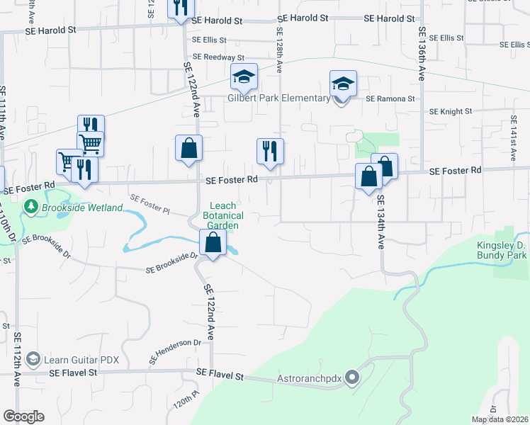 map of restaurants, bars, coffee shops, grocery stores, and more near 12701 Southeast Lydia Court in Portland