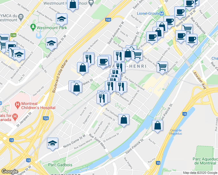map of restaurants, bars, coffee shops, grocery stores, and more near 535 Rue Beaudoin in Montréal