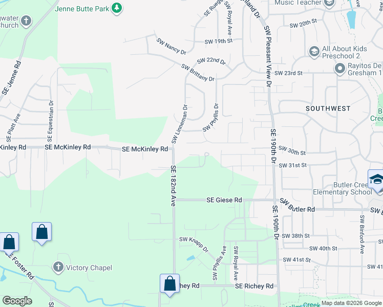 map of restaurants, bars, coffee shops, grocery stores, and more near 4100 Southwest 30th Court in Gresham