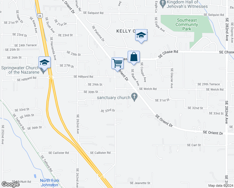 map of restaurants, bars, coffee shops, grocery stores, and more near 4441 Southeast 31st Court in Gresham