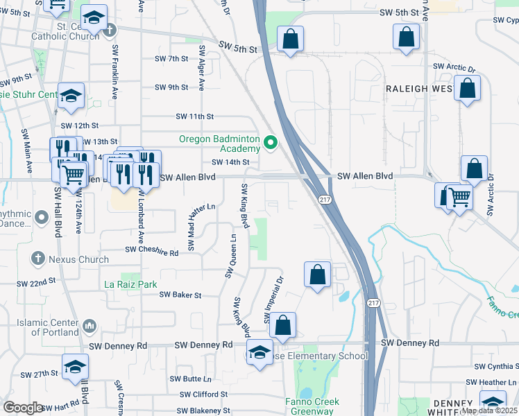 map of restaurants, bars, coffee shops, grocery stores, and more near 6175 Southwest 112th Avenue in Beaverton
