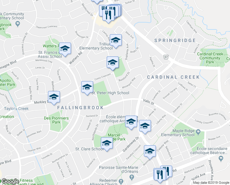 map of restaurants, bars, coffee shops, grocery stores, and more near 1681 Trenholm Lane in Ottawa