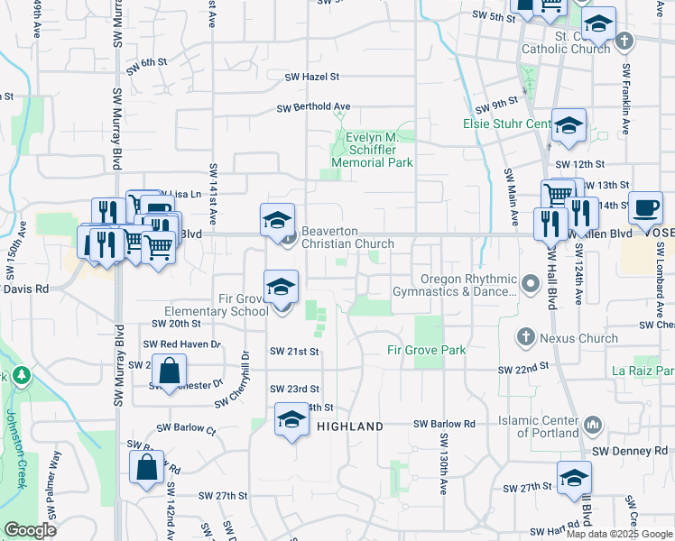 map of restaurants, bars, coffee shops, grocery stores, and more near 13461 Southwest 17th Street in Beaverton