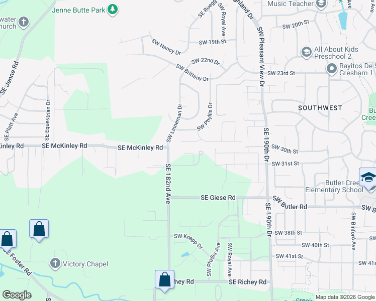 map of restaurants, bars, coffee shops, grocery stores, and more near 4055 Southwest McKinley Street in Gresham