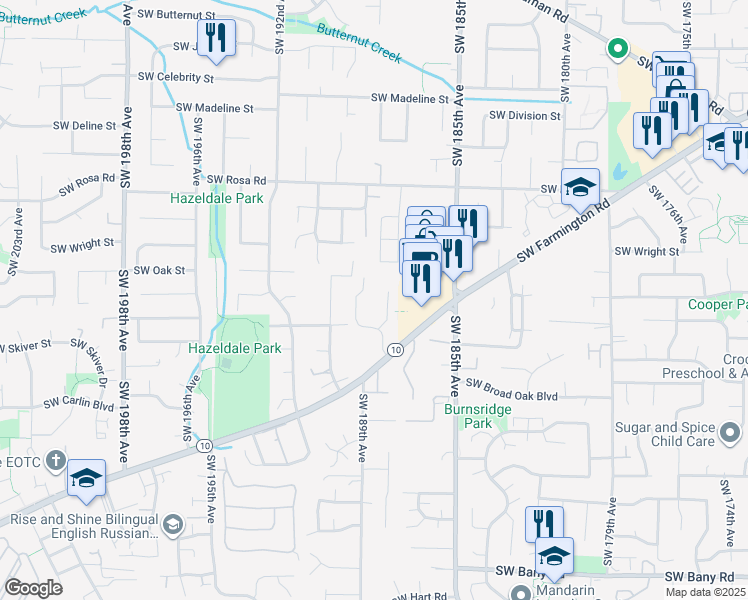 map of restaurants, bars, coffee shops, grocery stores, and more near 6300 Southwest 188th Court in Aloha