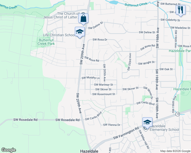 map of restaurants, bars, coffee shops, grocery stores, and more near 6156 Southwest Lynmar Place in Beaverton