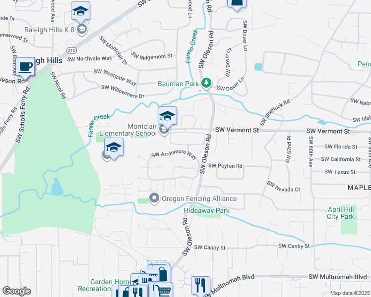 map of restaurants, bars, coffee shops, grocery stores, and more near 6963 Southwest Arranmore Way in Portland